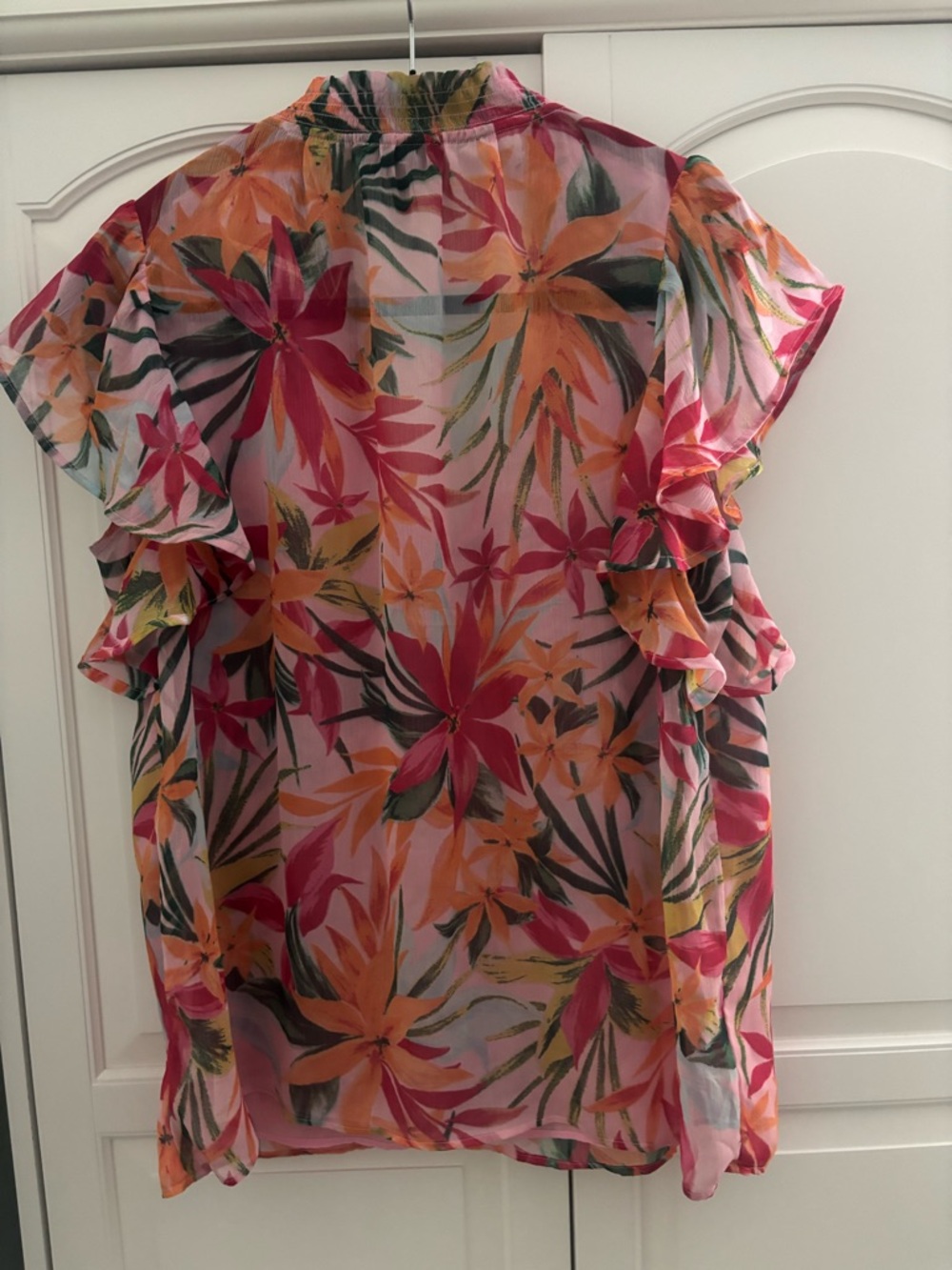 Jessica Simpson tropical  Floral Ruffle Sleeve Blouse - Pink & Orange